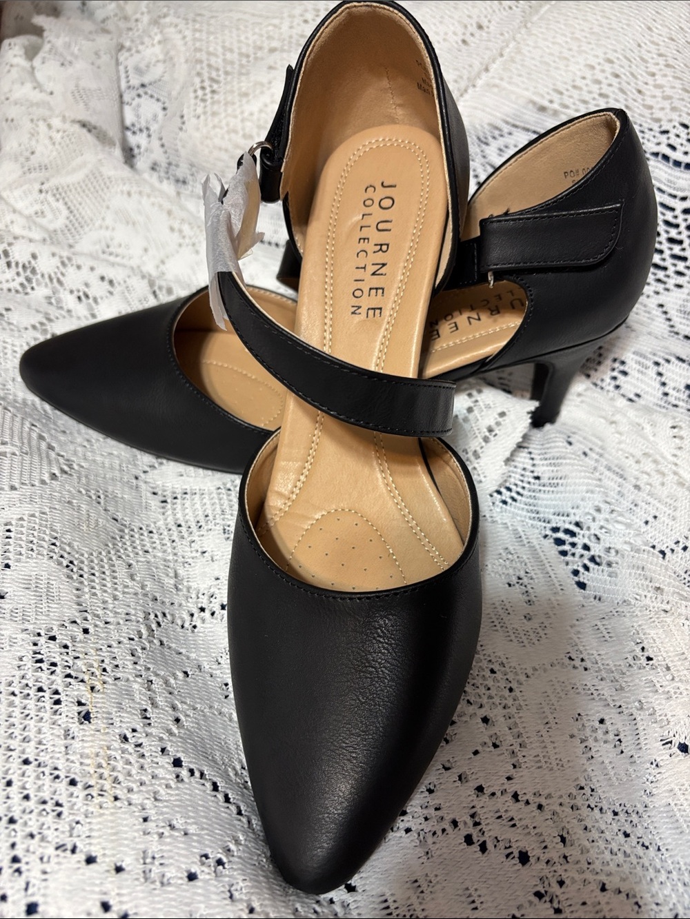 Journee Collection Black Pointed Mary Jane Heels with Ankle Strap